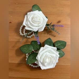 White Rose pearl bracelet set of 2